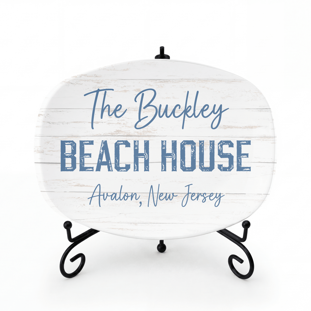 Personalized Beach House Platter Platter + Stand + Gift Box by Lil Plate Shop