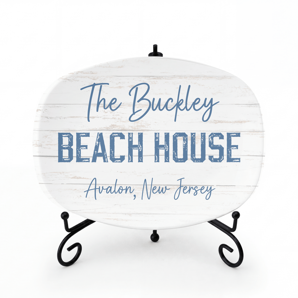 Personalized Beach House Platter Platter + Stand + Gift Box by Lil Plate Shop