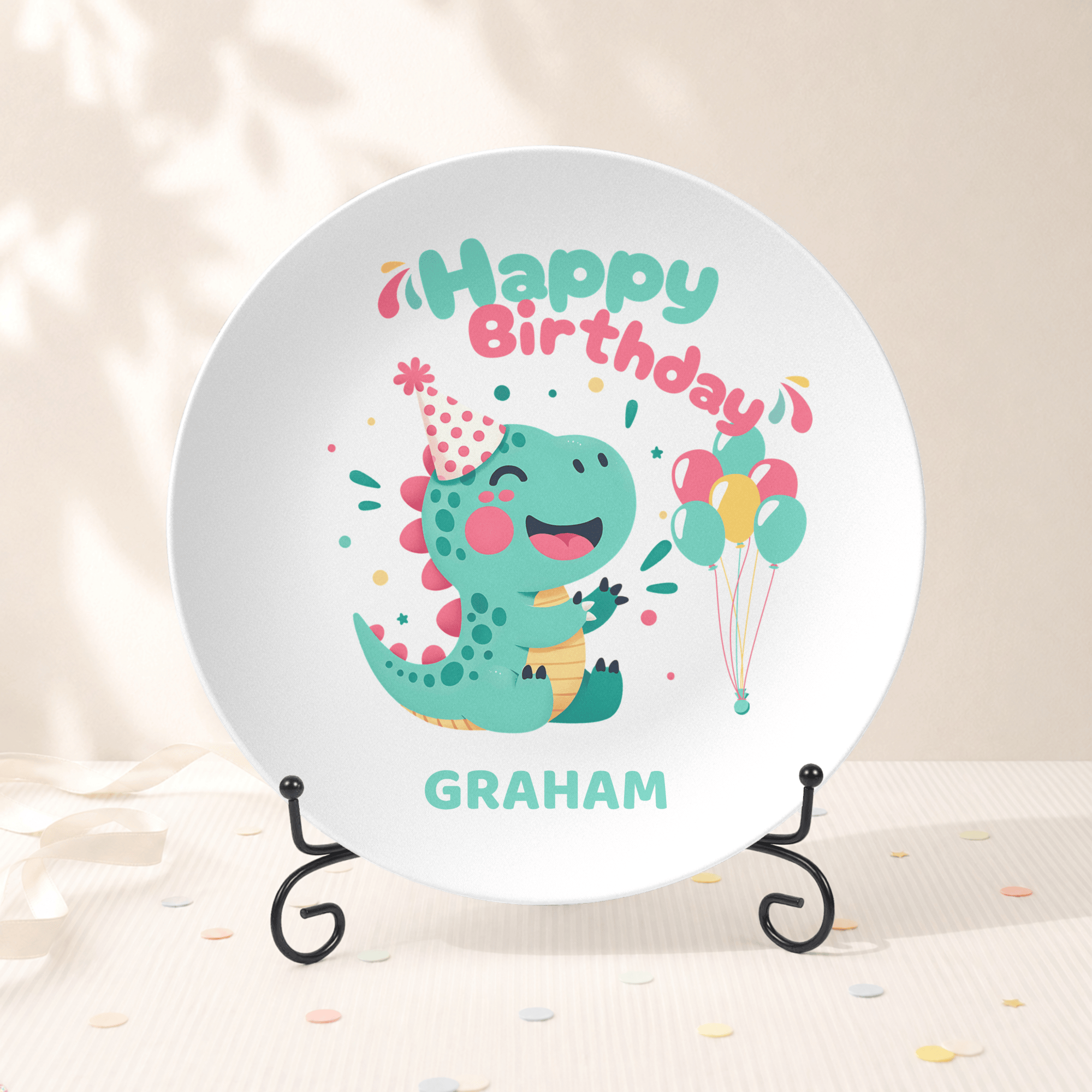 Personalized Birthday Dinosaur Plate Plate With Stand by Lil Plate Shop