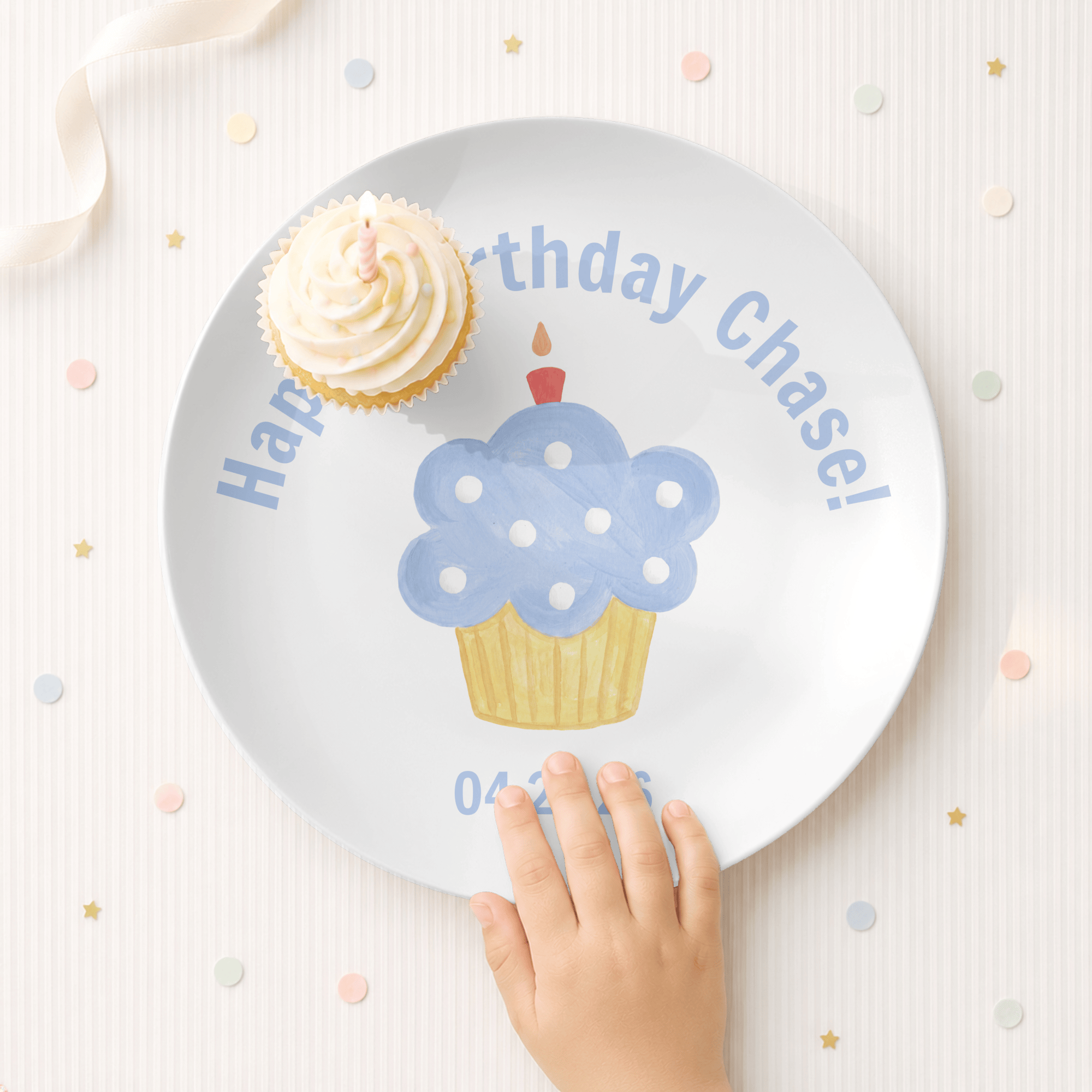 Personalized Blue Birthday Cupcake Plate by Lil Plate Shop
