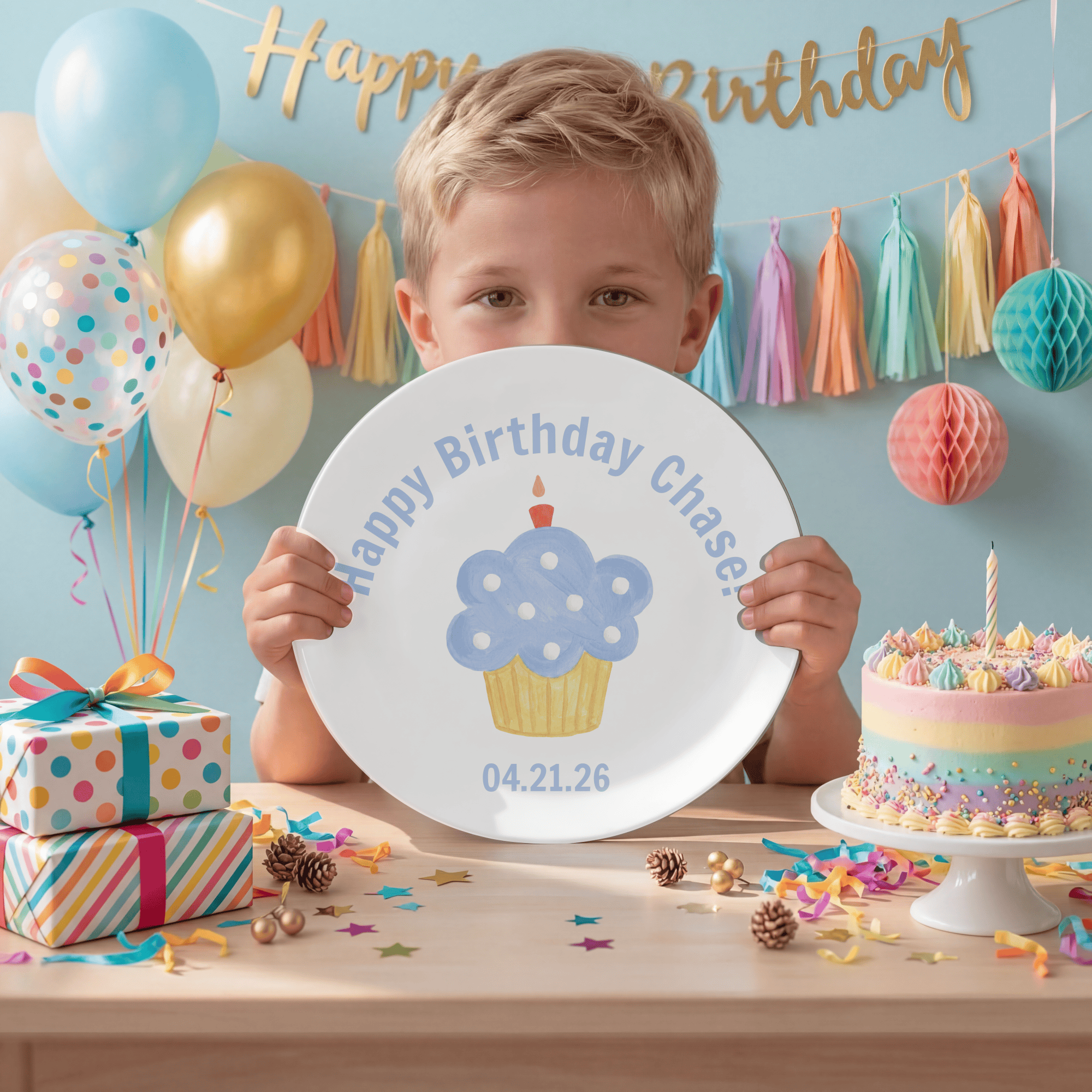 Personalized Blue Birthday Cupcake Plate by Lil Plate Shop