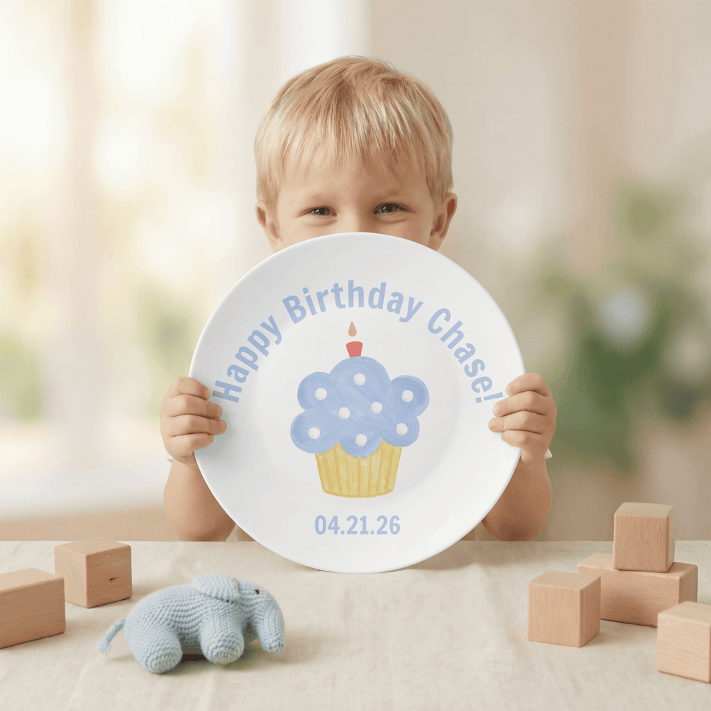 Personalized Blue Birthday Cupcake Plate by Lil Plate Shop