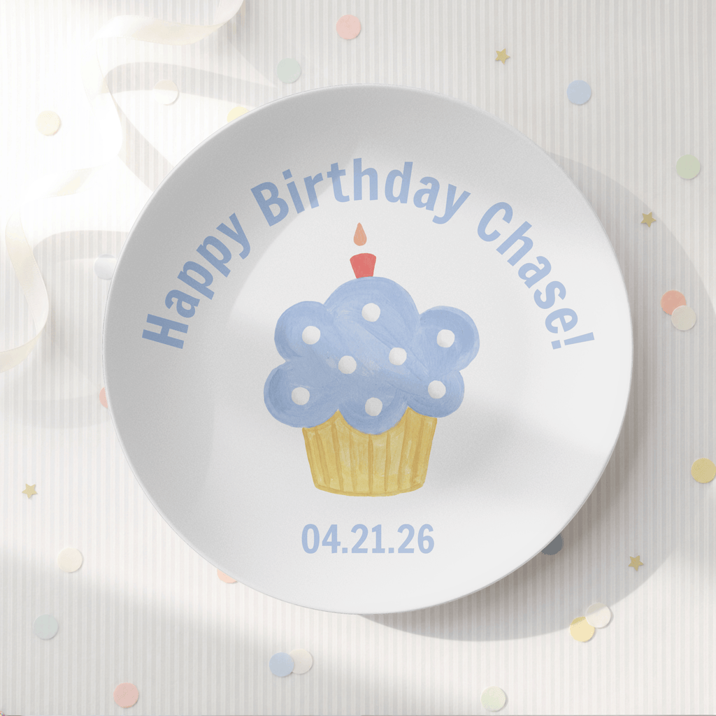Personalized Blue Birthday Cupcake Plate by Lil Plate Shop