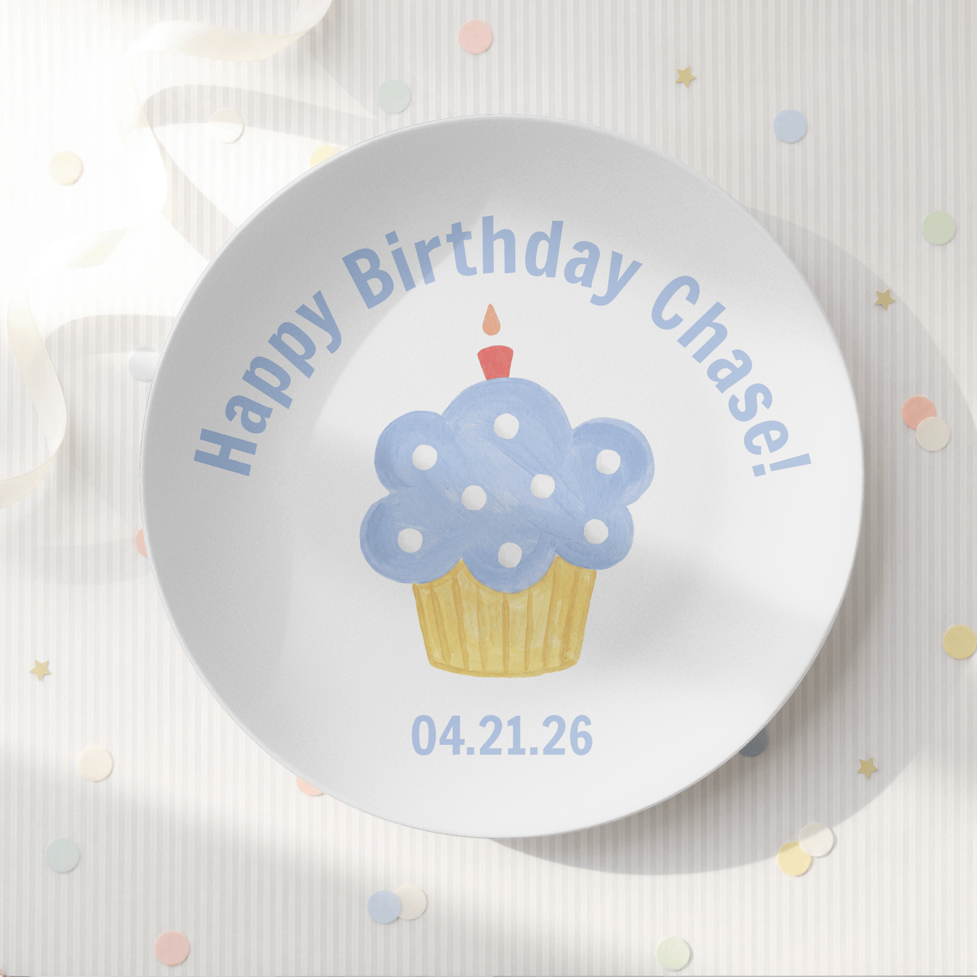 Personalized Blue Birthday Cupcake Plate by Lil Plate Shop