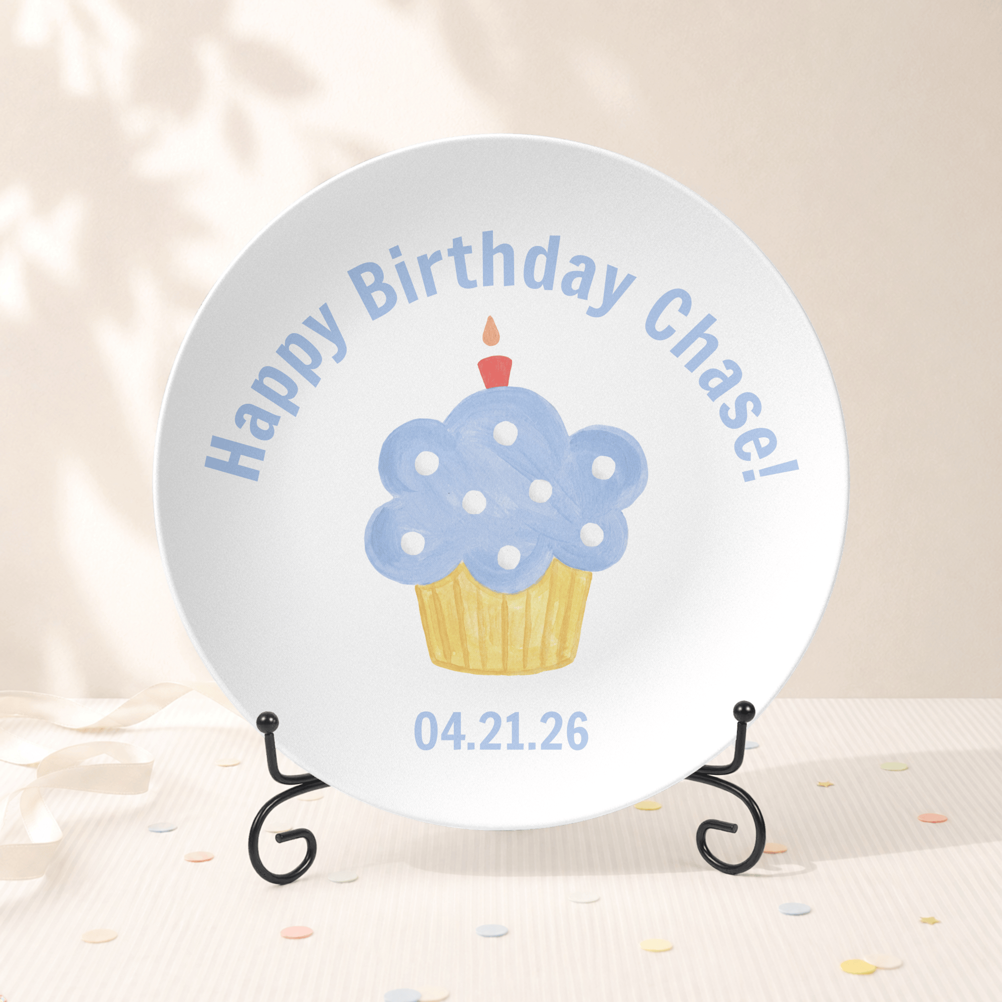 Personalized Blue Birthday Cupcake Plate Plate With Stand by Lil Plate Shop
