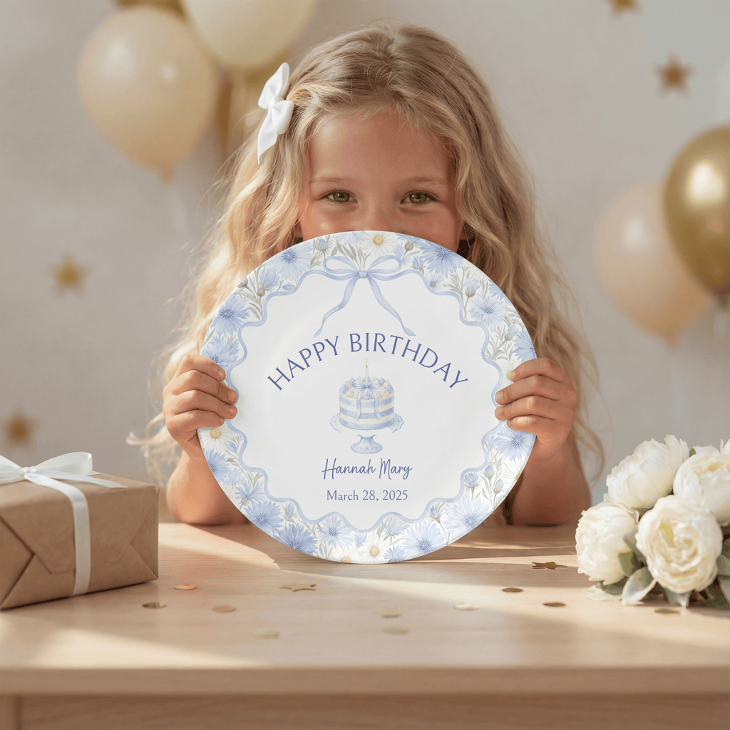 Personalized Blue Cornflower Birthday Plate by Lil Plate Shop
