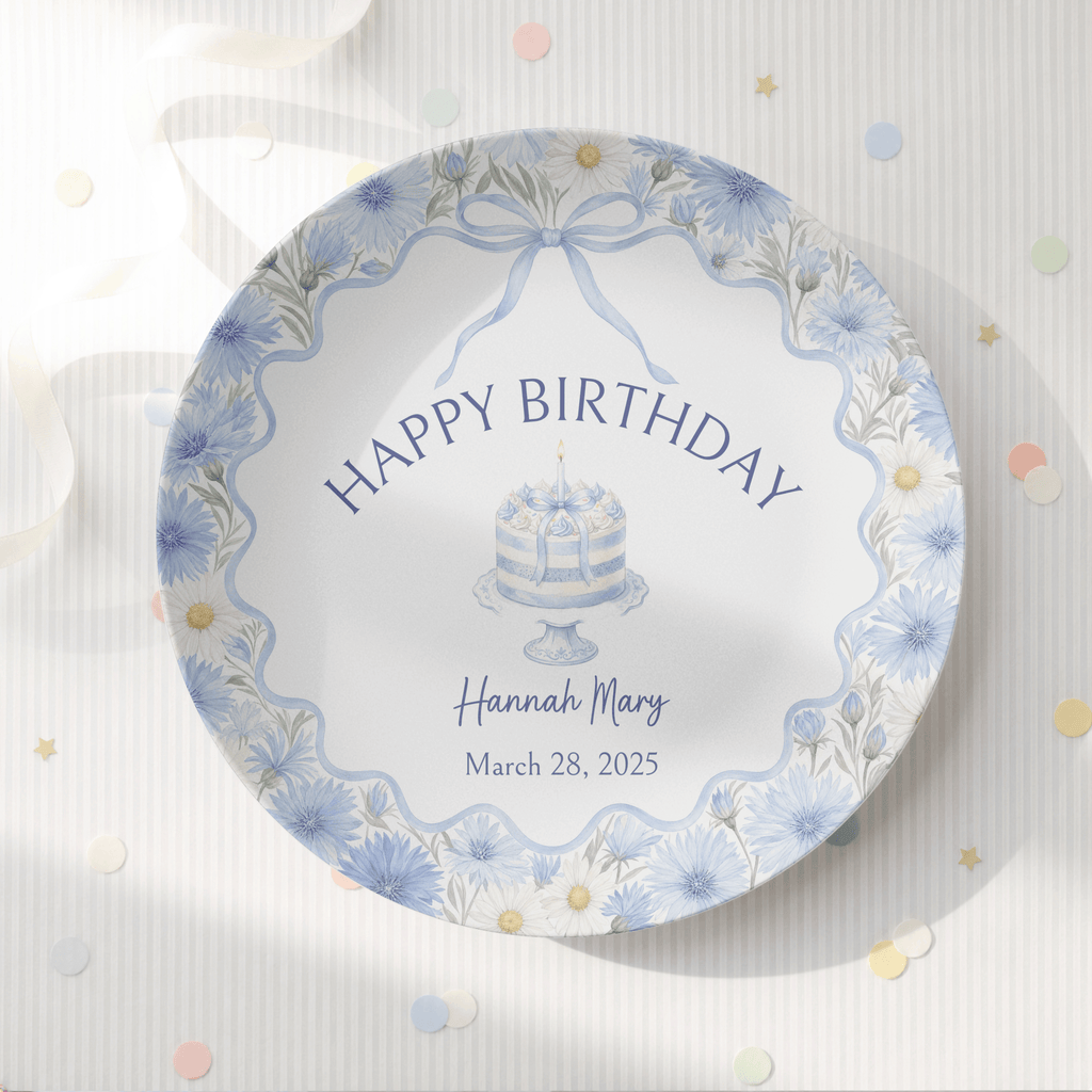 Personalized Blue Cornflower Birthday Plate by Lil Plate Shop