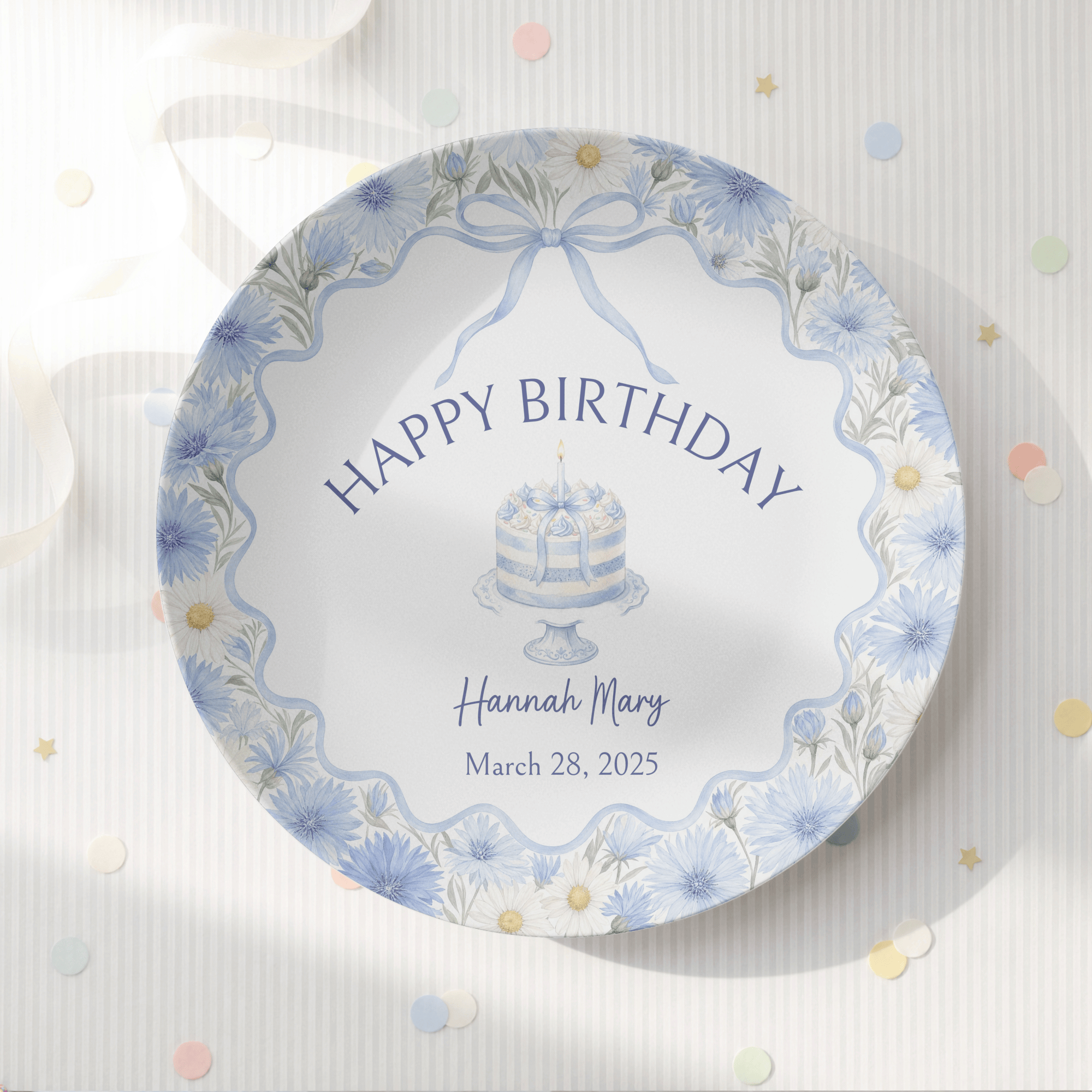 Personalized Blue Cornflower Birthday Plate by Lil Plate Shop
