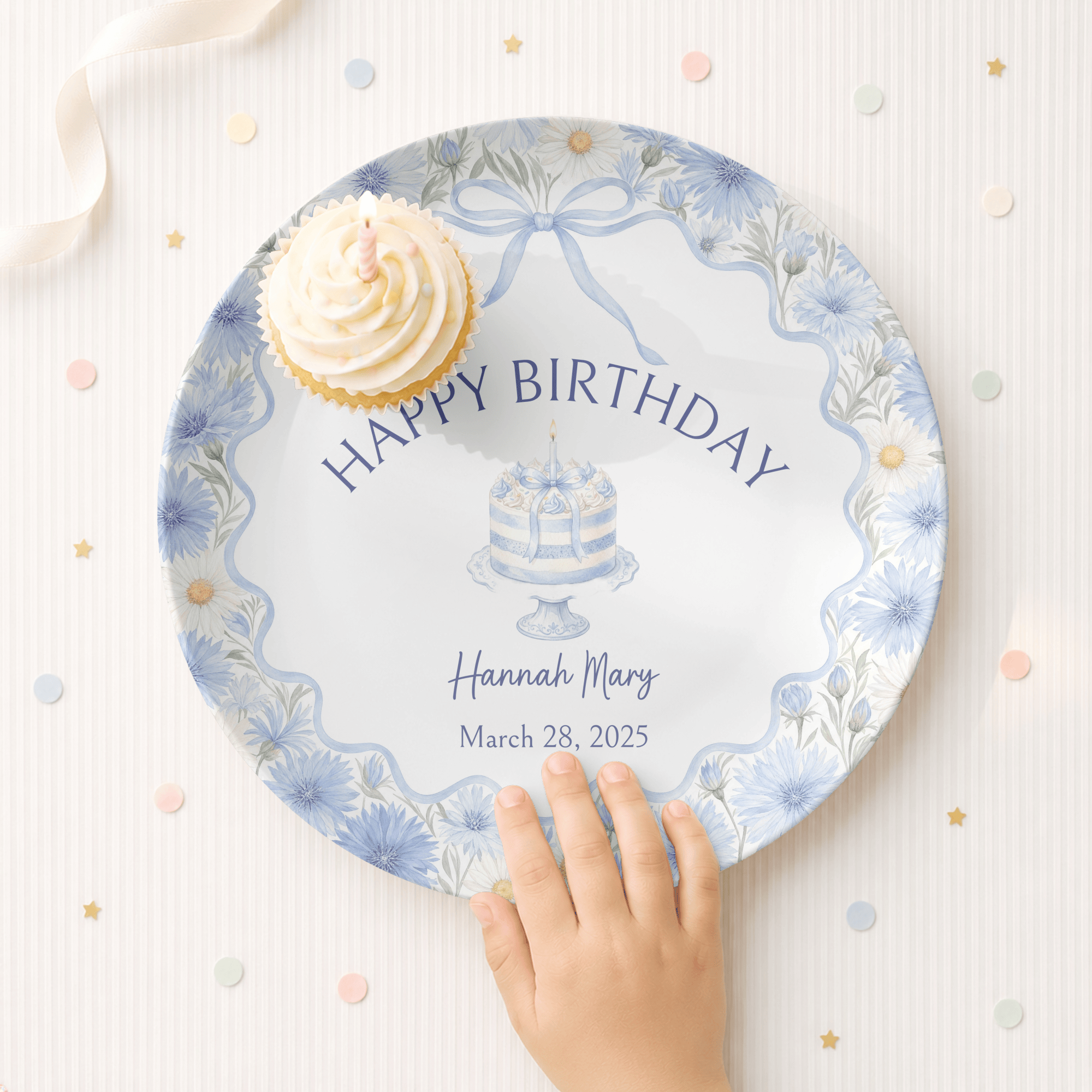 Personalized Blue Cornflower Birthday Plate by Lil Plate Shop