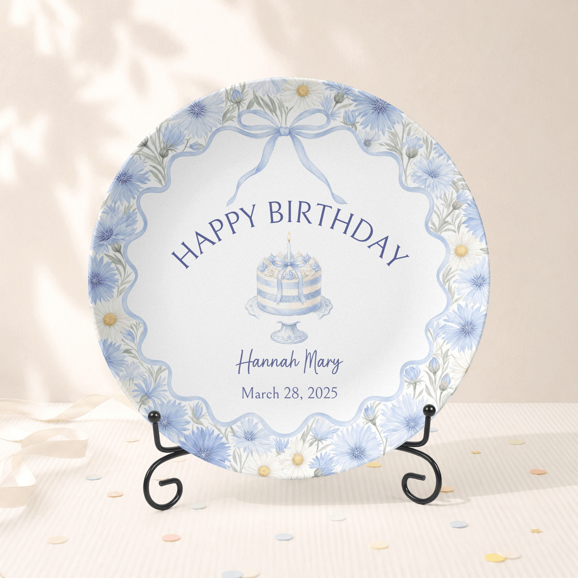 Personalized Blue Cornflower Birthday Plate Plate With Stand by Lil Plate Shop