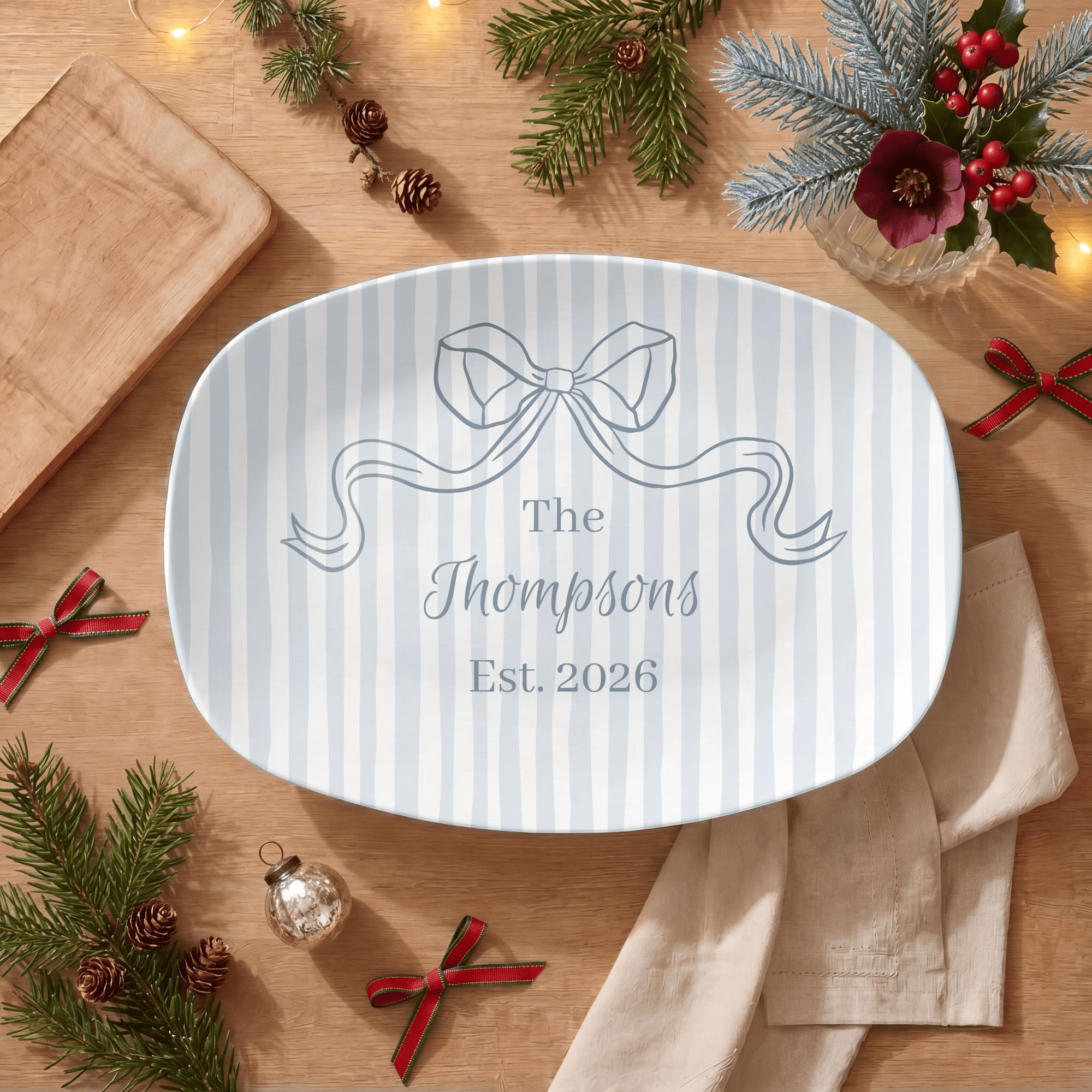 Personalized Blue Striped Platter by Lil Plate Shop