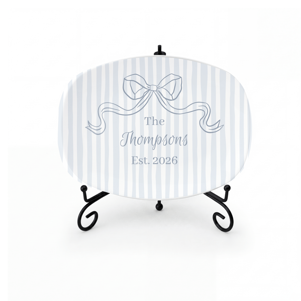 Personalized Blue Striped Platter Platter + Stand + Gift Box by Lil Plate Shop