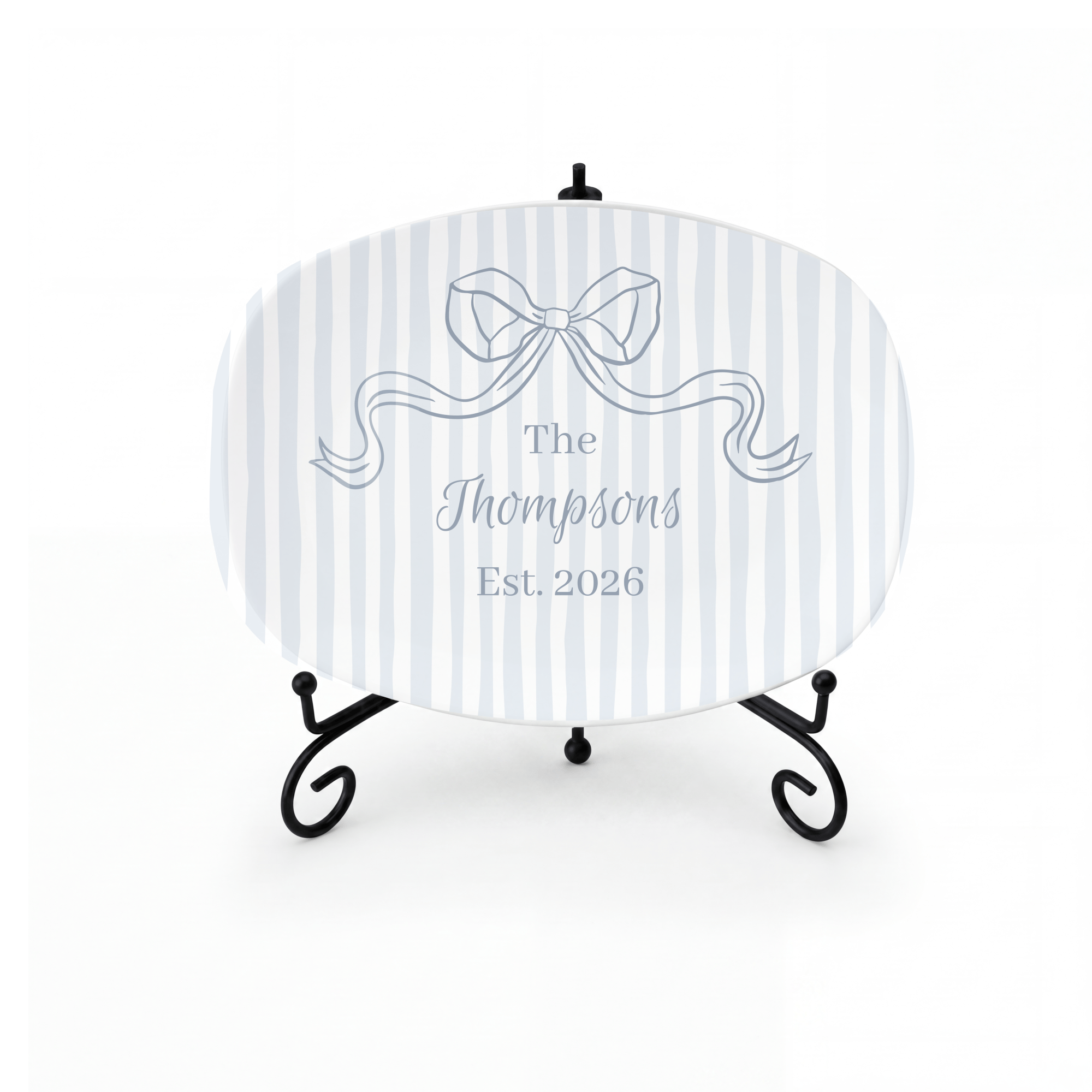 Personalized Blue Striped Platter Platter + Stand + Gift Box by Lil Plate Shop