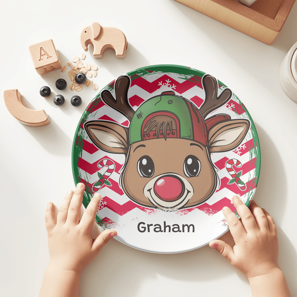 Personalized Boy Cap Reindeer Plate by Lil Plate Shop