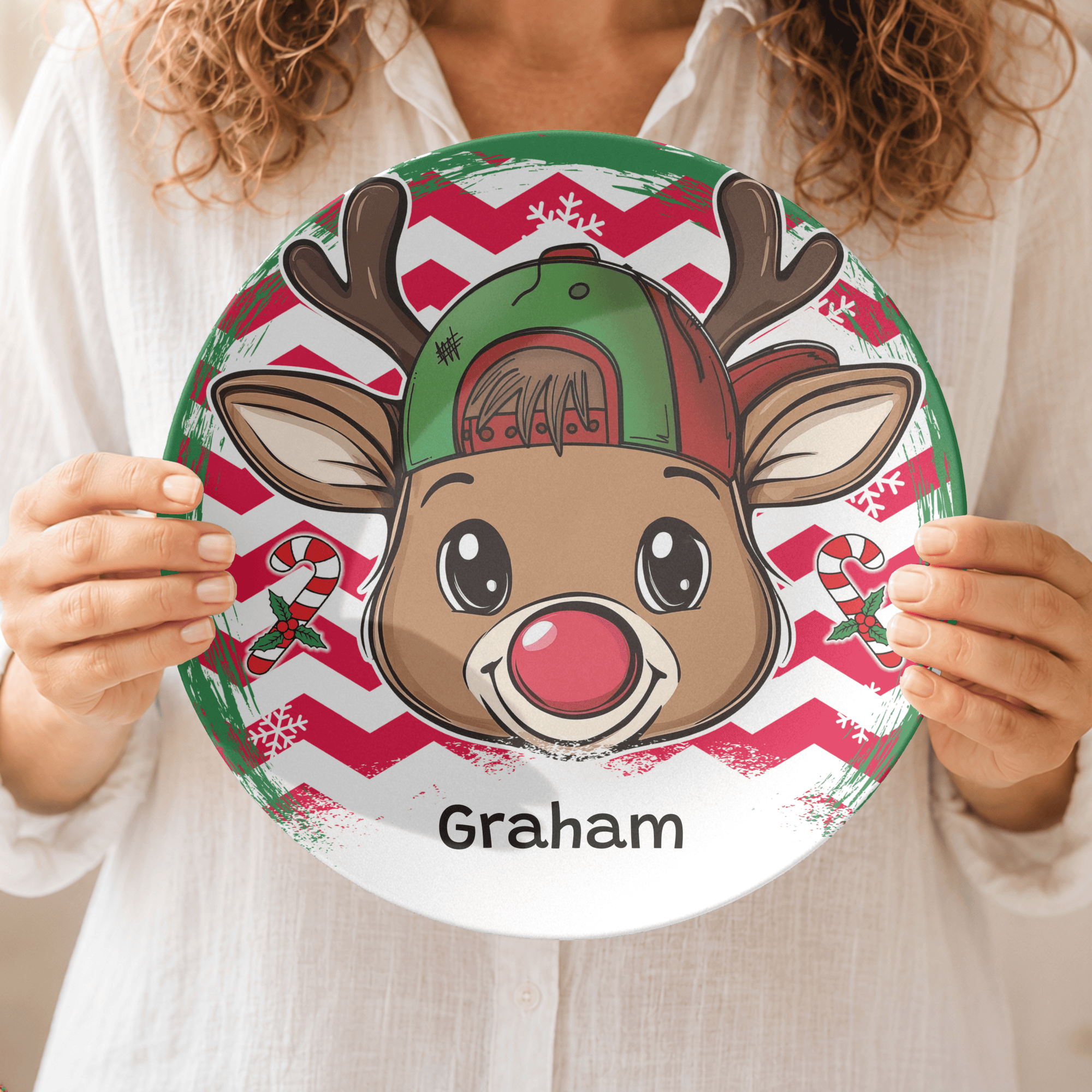 Personalized Boy Cap Reindeer Plate by Lil Plate Shop