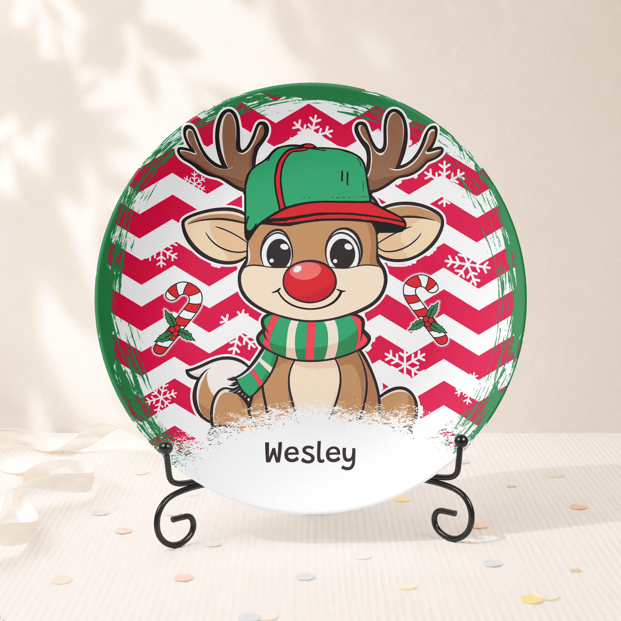 Personalized Boy Reindeer Plate Plate With Stand by Lil Plate Shop