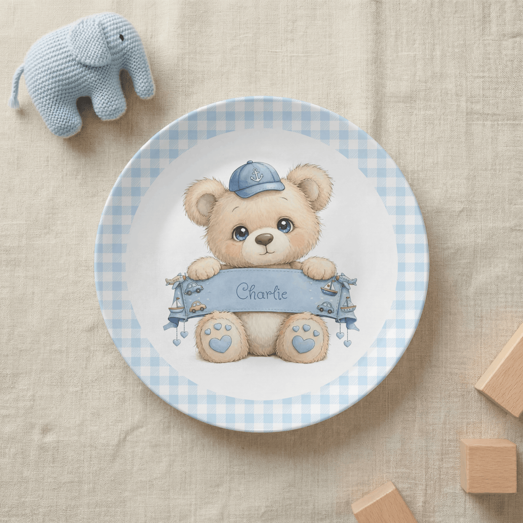 Personalized Boy Teddy Bear Plate by Lil Plate Shop