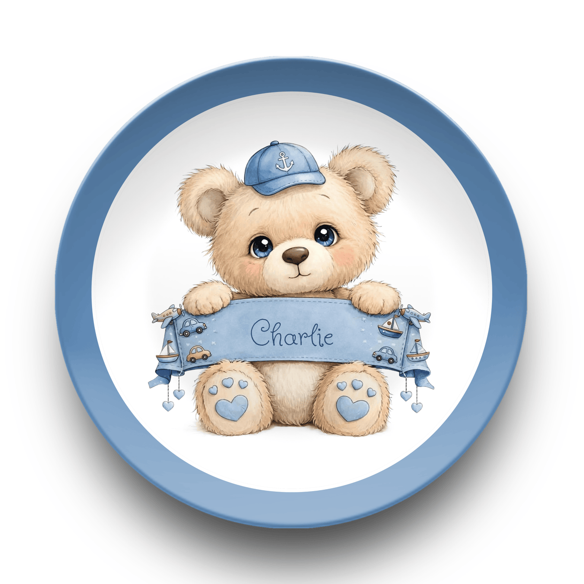 Personalized Boy Teddy Bear Plate Plate / Solid Border by Lil Plate Shop
