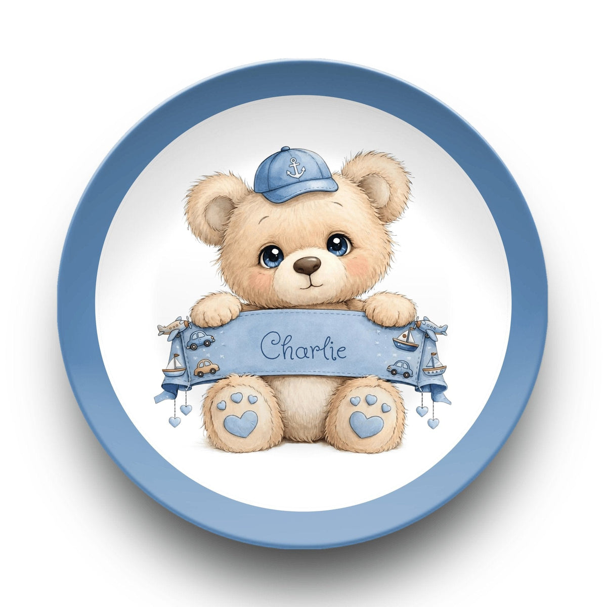 Personalized Boy Teddy Bear Plate Plate / Solid Border by Lil Plate Shop