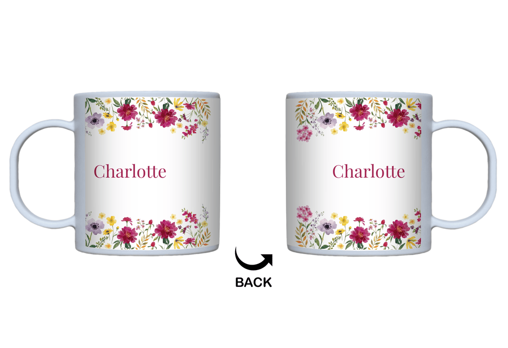 Personalized Burgundy Floral Border Mug by Lil Plate Shop