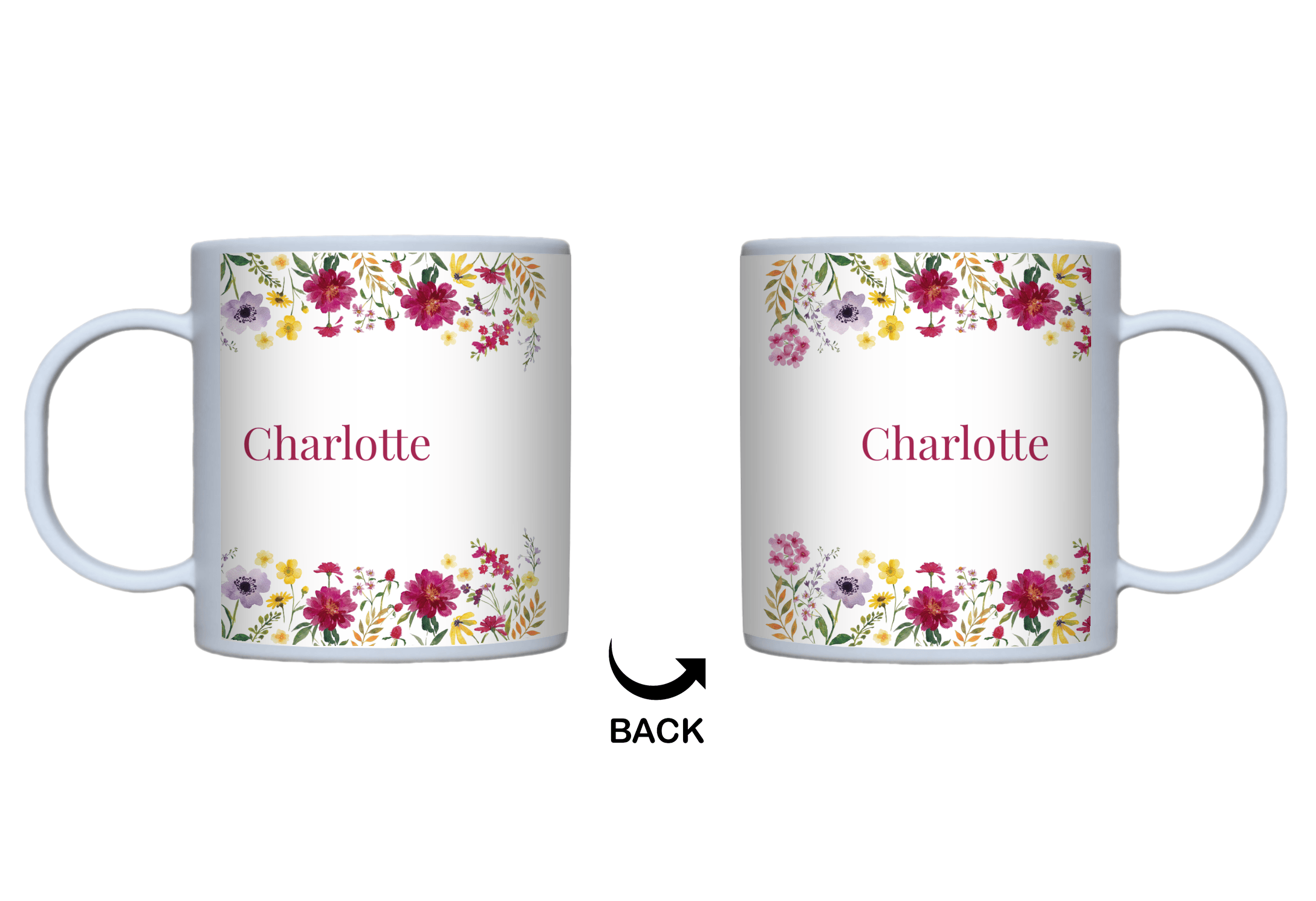 Personalized Burgundy Floral Border Mug by Lil Plate Shop