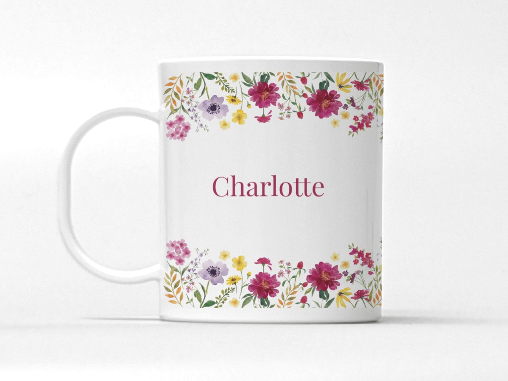 Personalized Burgundy Floral Border Mug by Lil Plate Shop