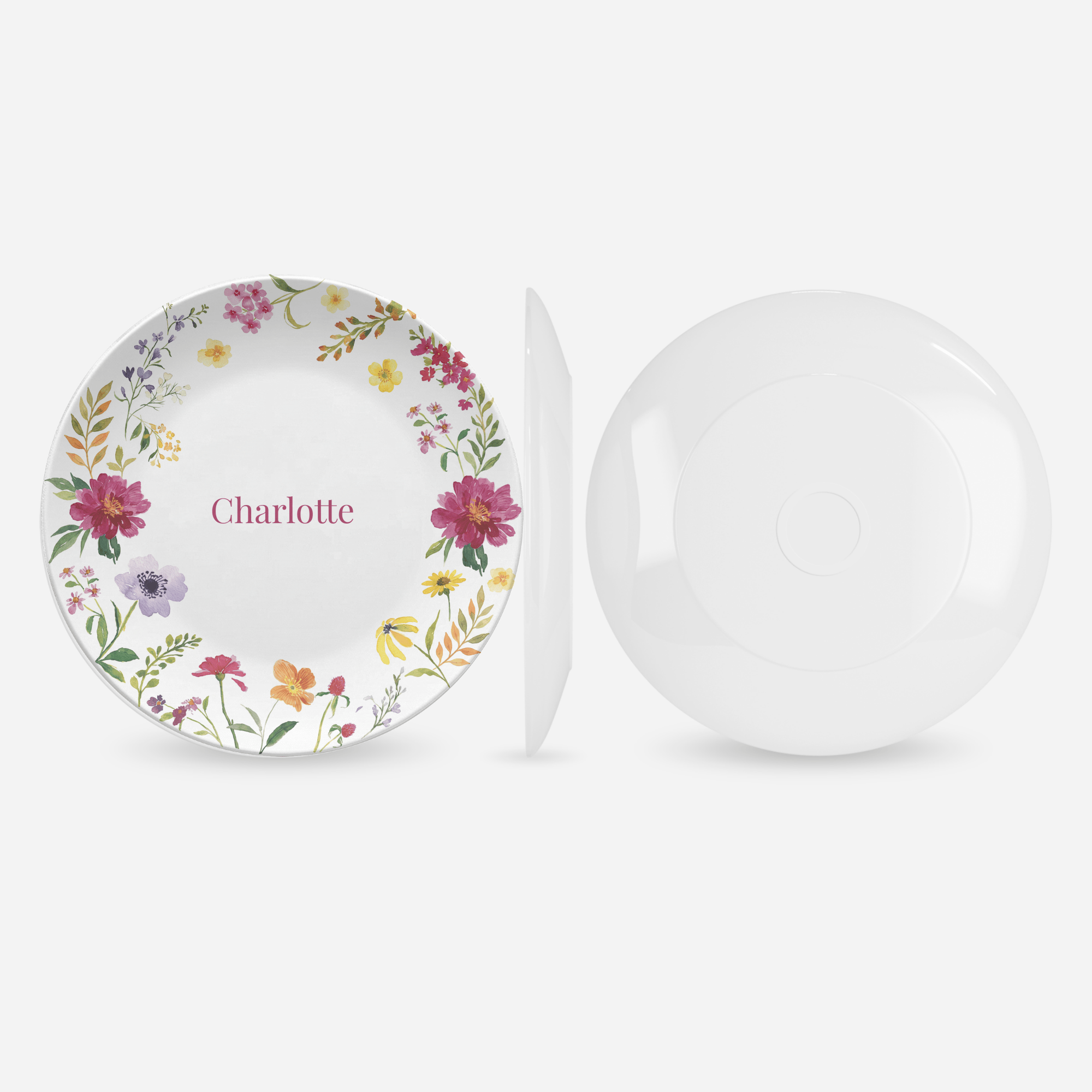Personalized Burgundy Floral Border Plate by Lil Plate Shop