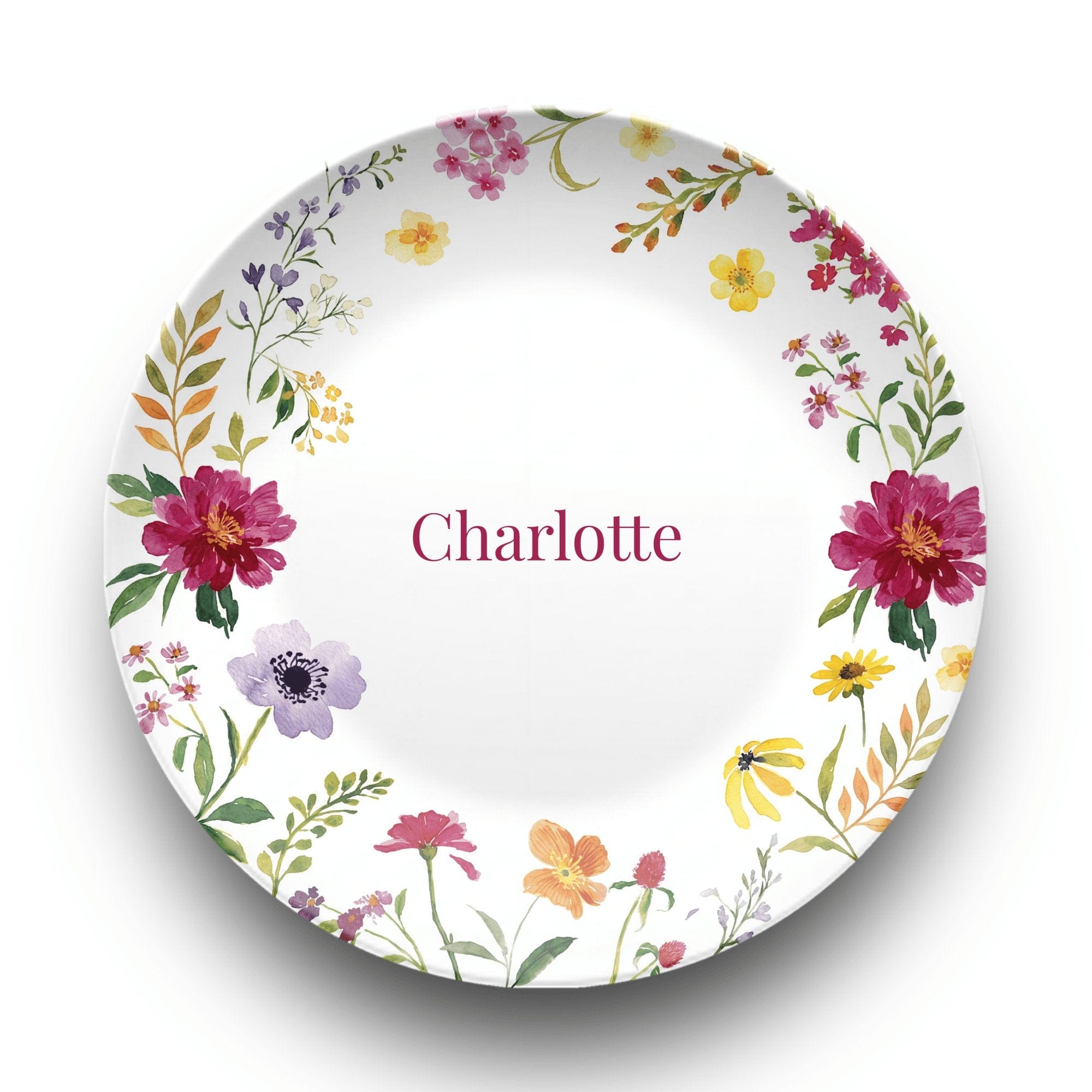 Personalized Burgundy Floral Border Plate by Lil Plate Shop