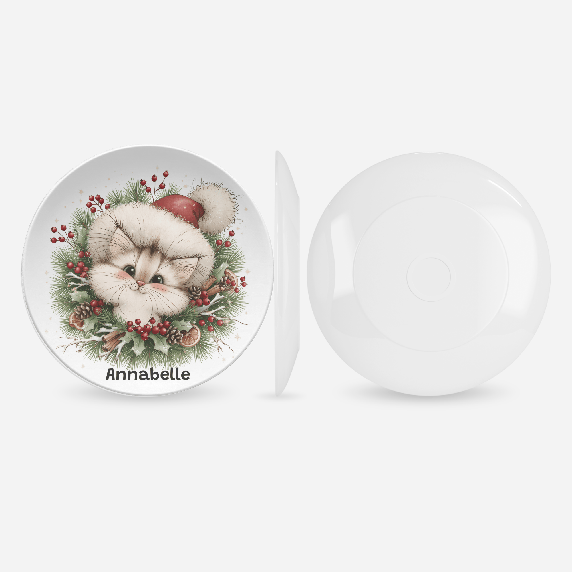 Personalized Christmas Kitten Wreath Plate by Lil Plate Shop