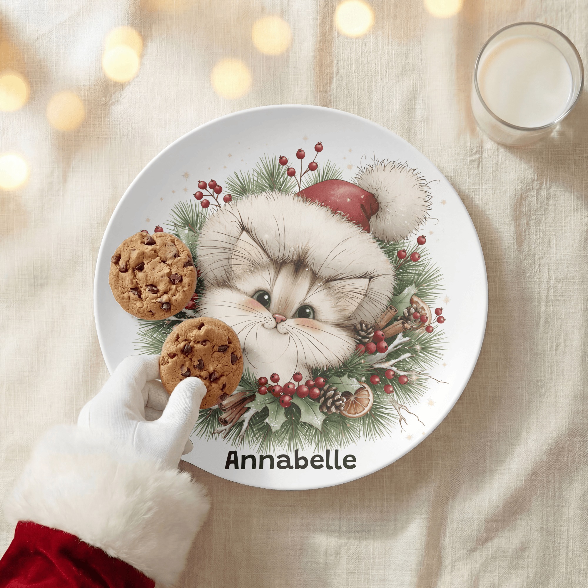 Personalized Christmas Kitten Wreath Plate by Lil Plate Shop