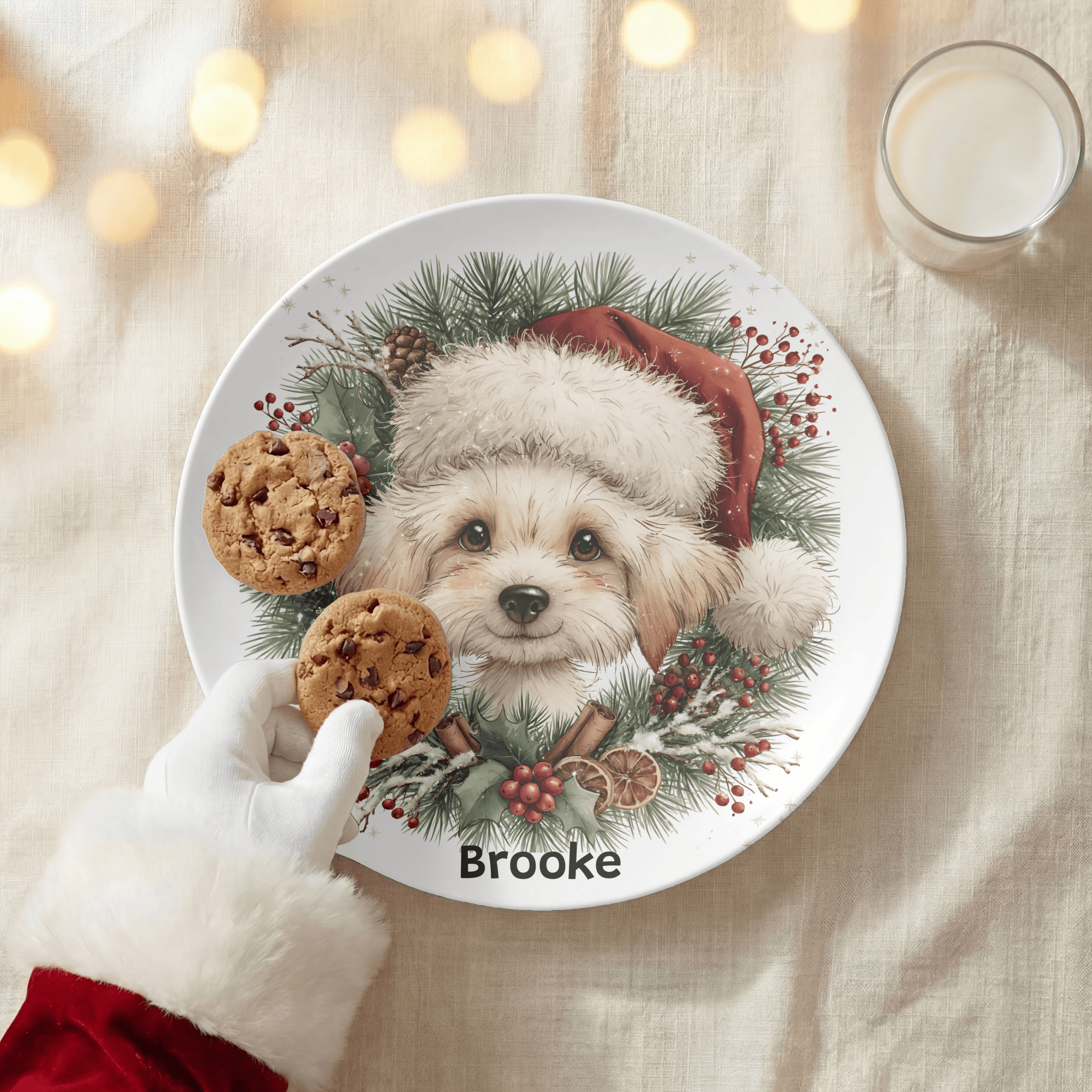 Personalized Christmas Puppy Wreath Plate by Lil Plate Shop