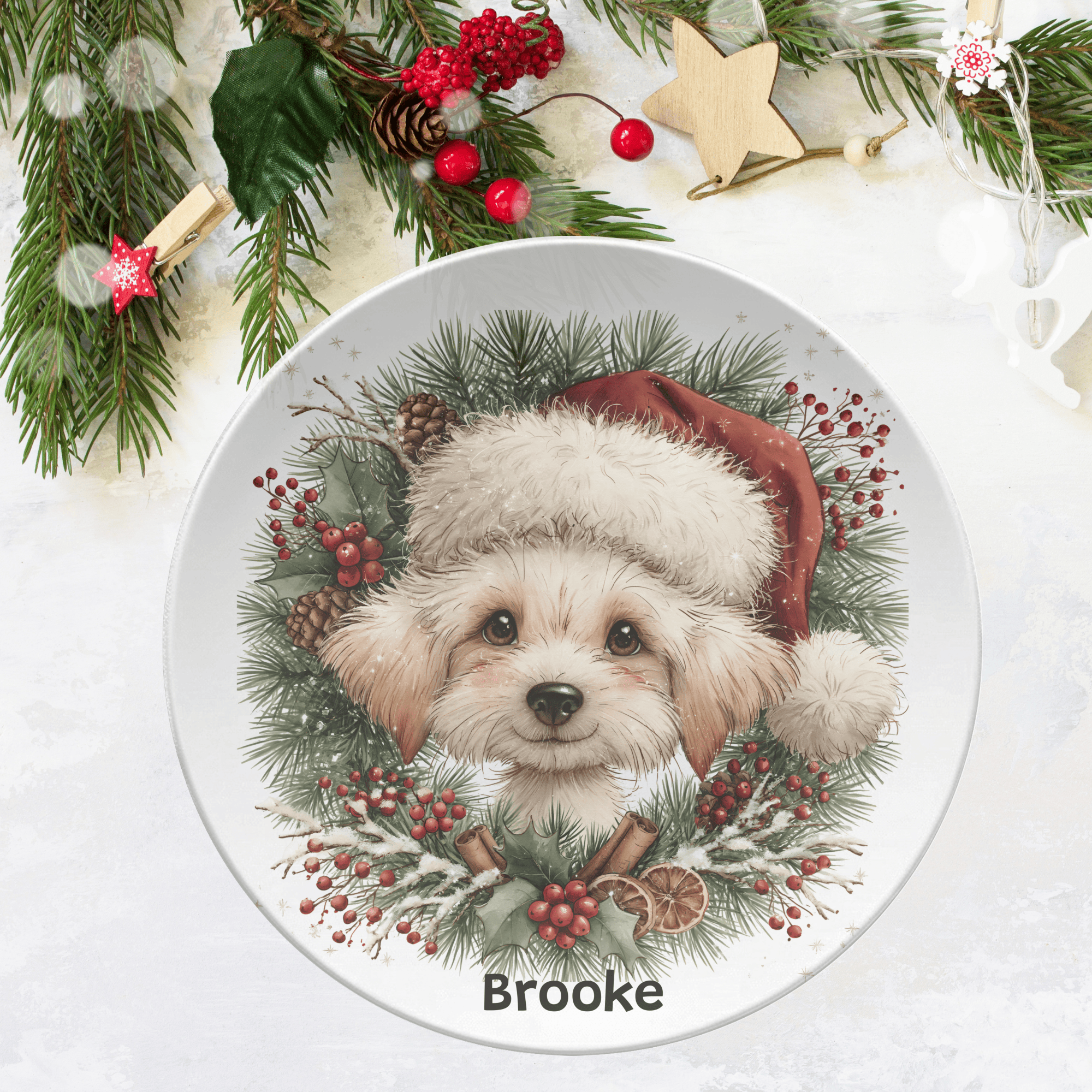 Personalized Christmas Puppy Wreath Plate by Lil Plate Shop