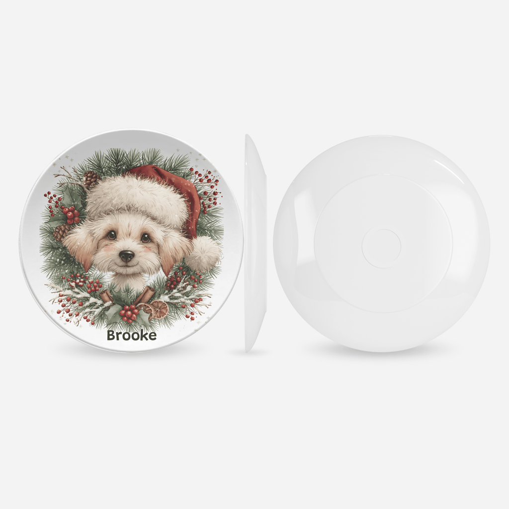Personalized Christmas Puppy Wreath Plate by Lil Plate Shop
