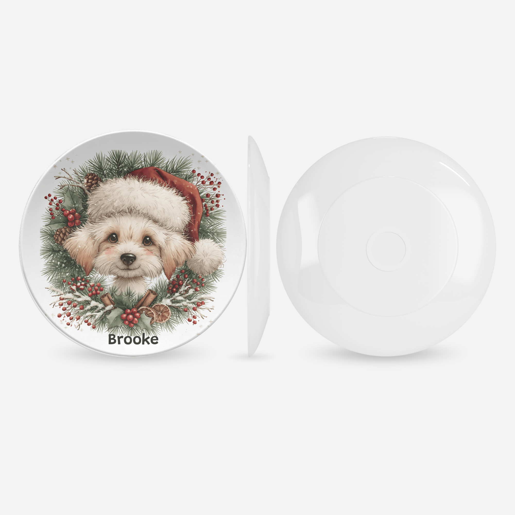 Personalized Christmas Puppy Wreath Plate by Lil Plate Shop
