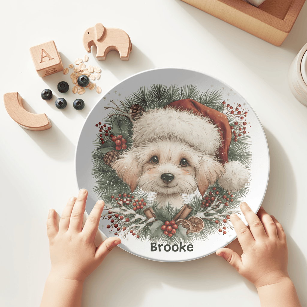 Personalized Christmas Puppy Wreath Plate by Lil Plate Shop