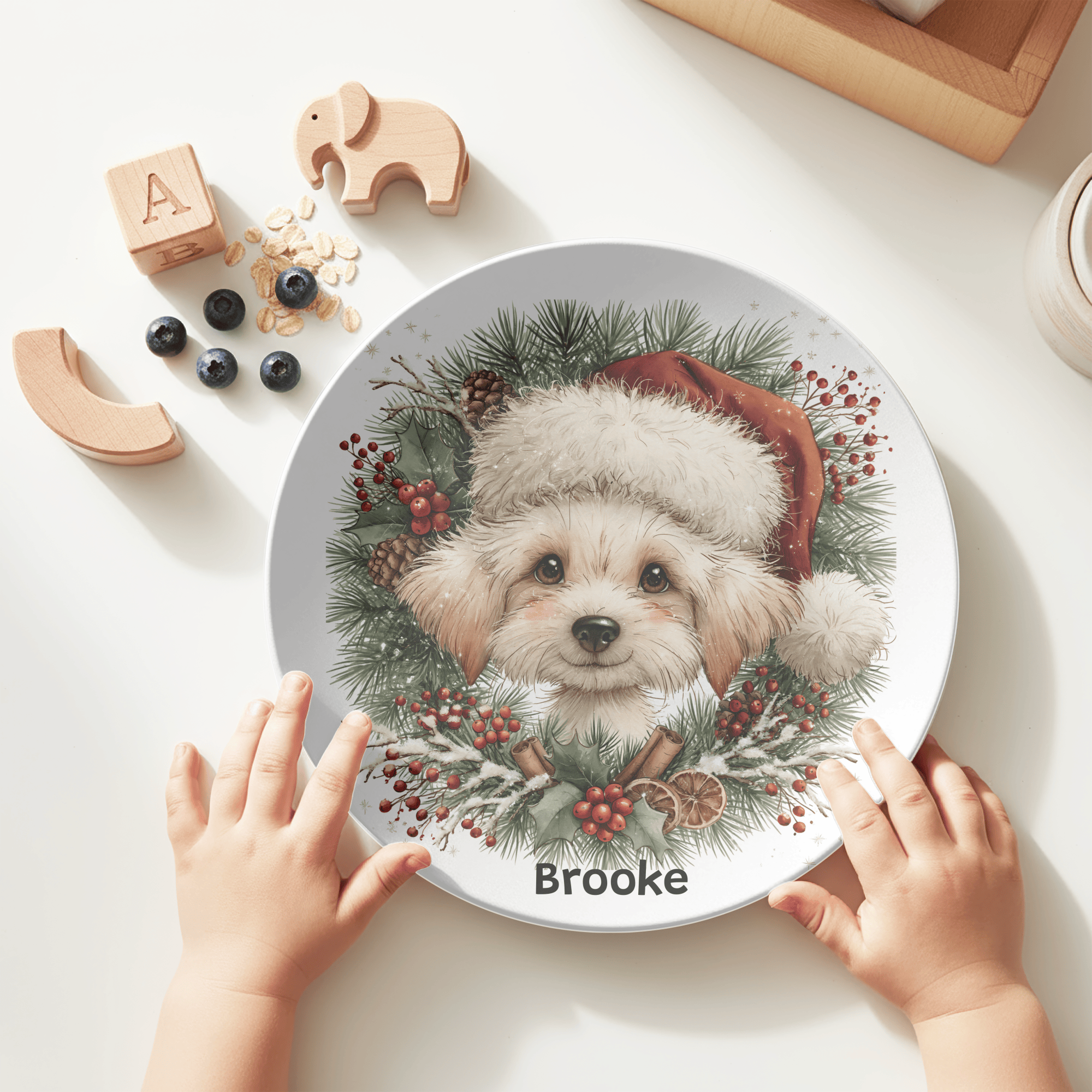 Personalized Christmas Puppy Wreath Plate by Lil Plate Shop