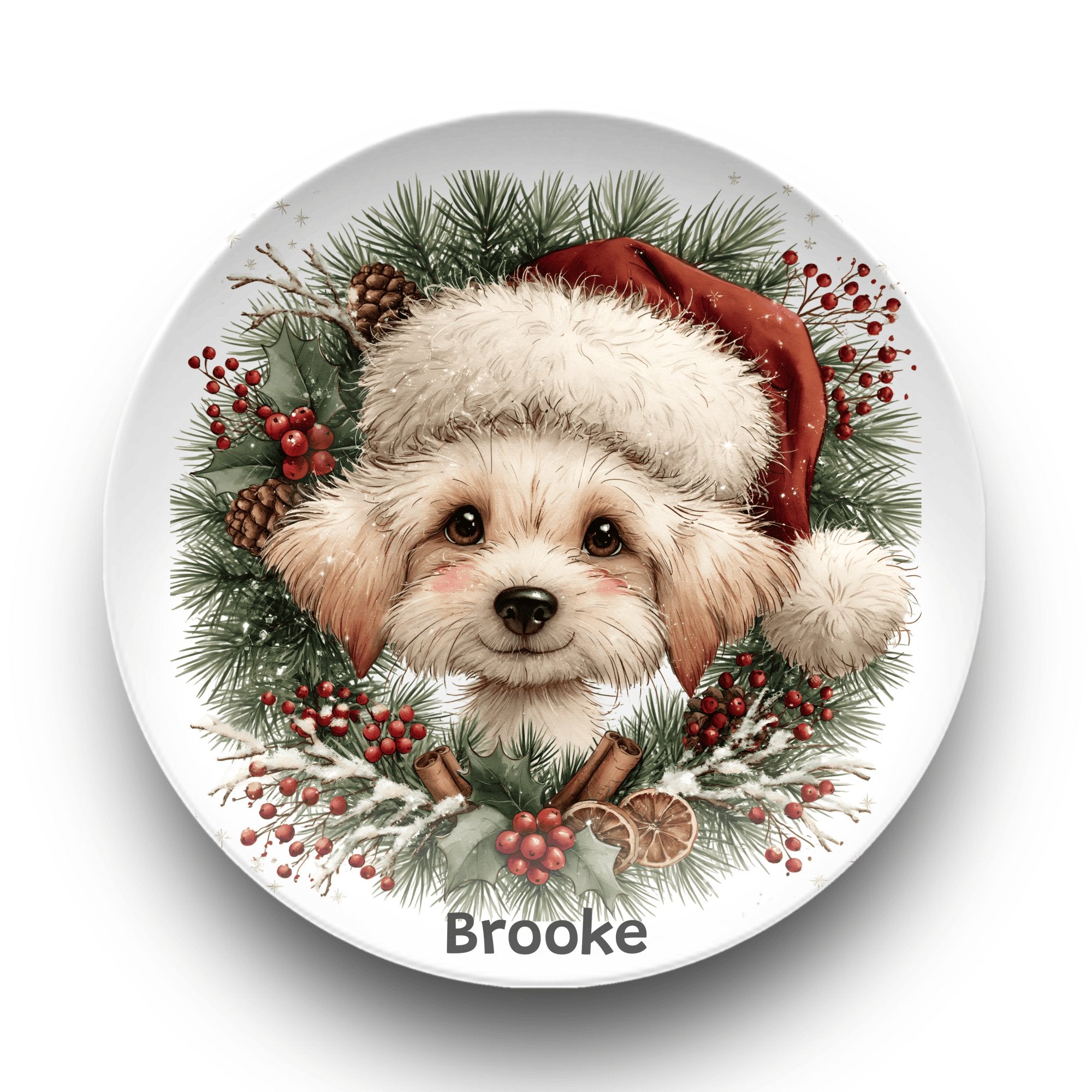 Personalized Christmas Puppy Wreath Plate Plate by Lil Plate Shop