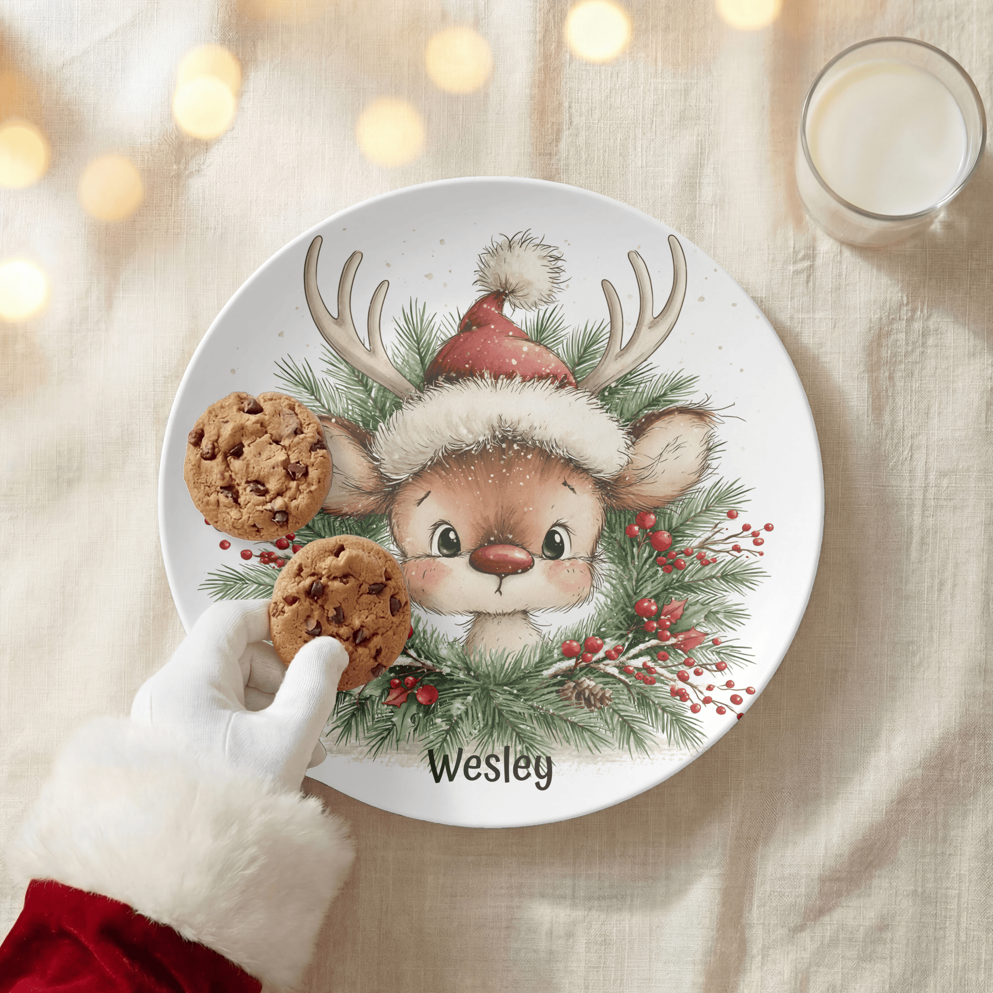 Personalized Christmas Reindeer Wreath Plate by Lil Plate Shop