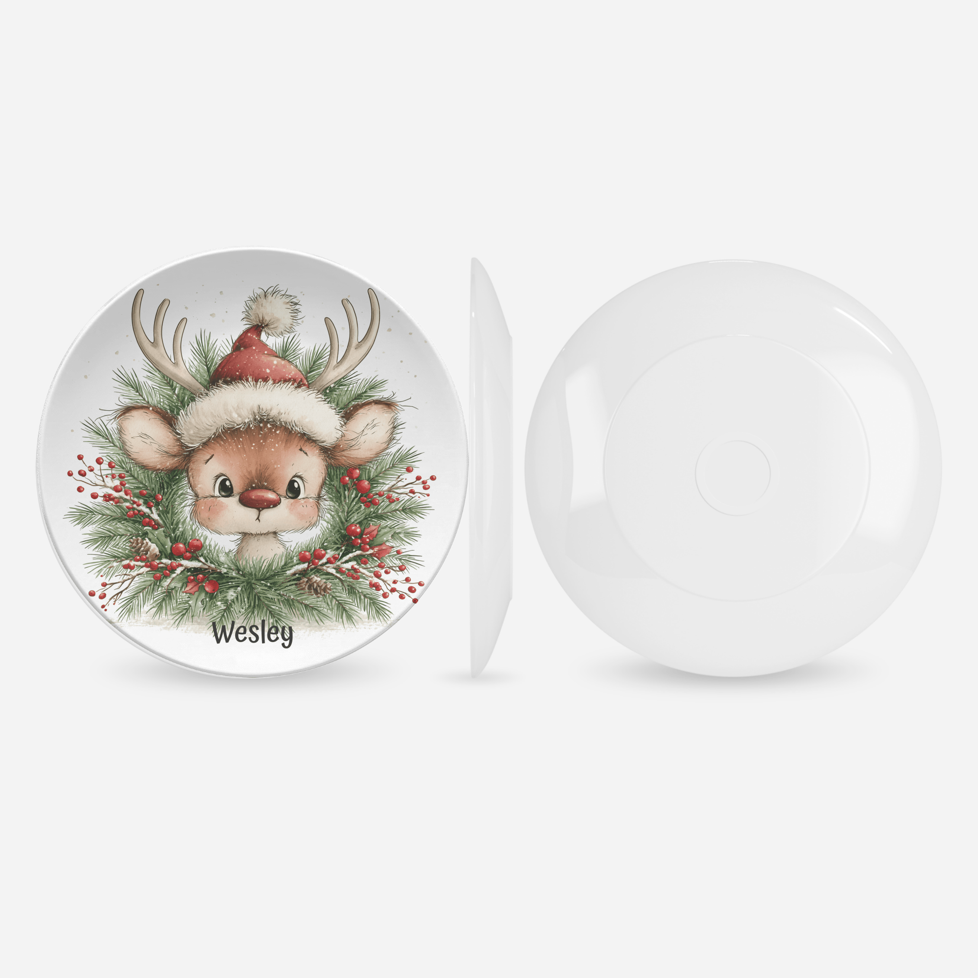 Personalized Christmas Reindeer Wreath Plate by Lil Plate Shop