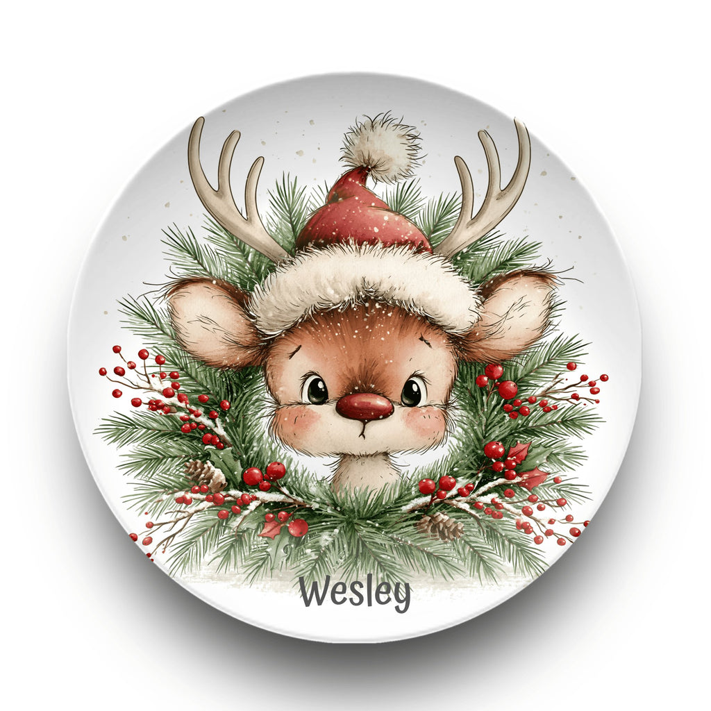 Personalized Christmas Reindeer Wreath Plate by Lil Plate Shop