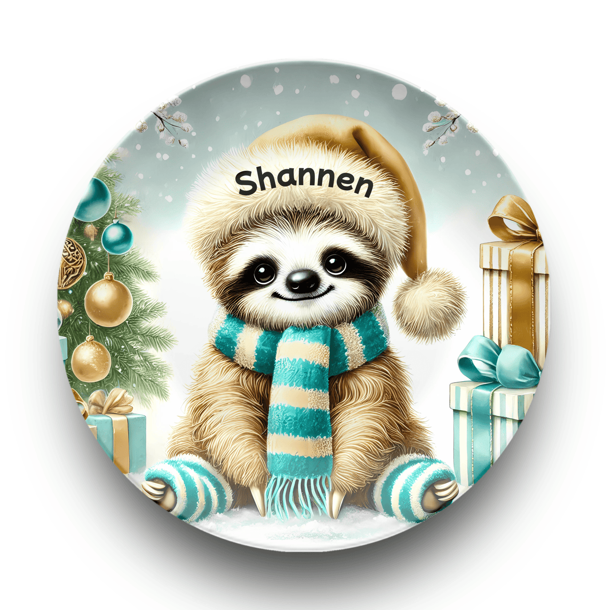 Personalized Christmas Sloth Plate by Lil Plate Shop