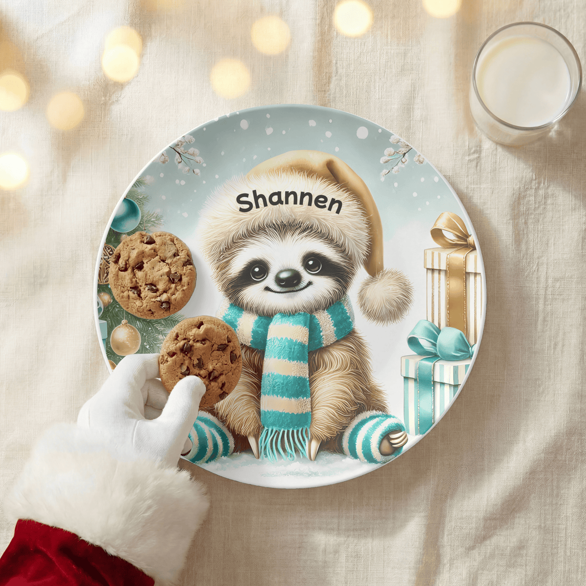 Personalized Christmas Sloth Plate by Lil Plate Shop