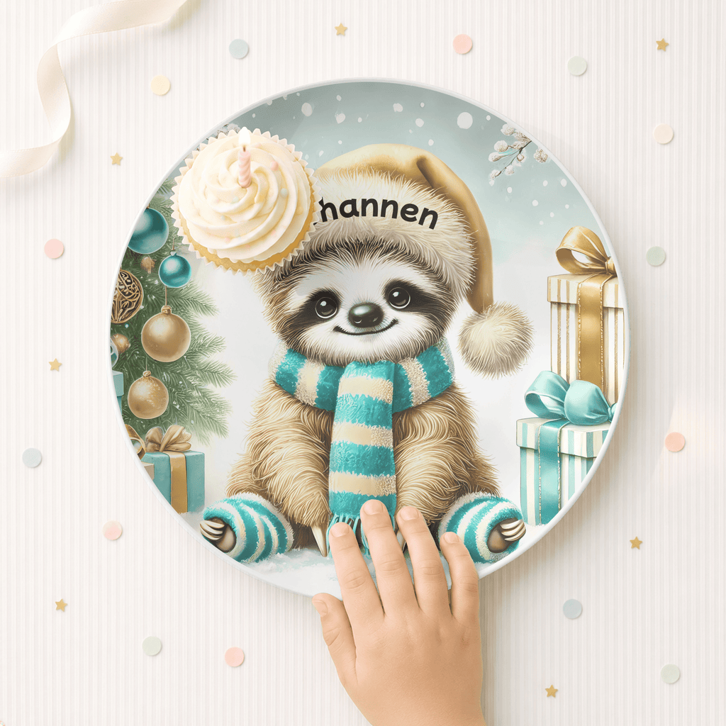 Personalized Christmas Sloth Plate by Lil Plate Shop