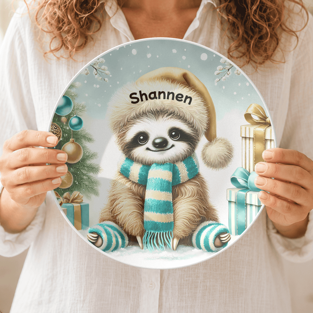 Personalized Christmas Sloth Plate by Lil Plate Shop