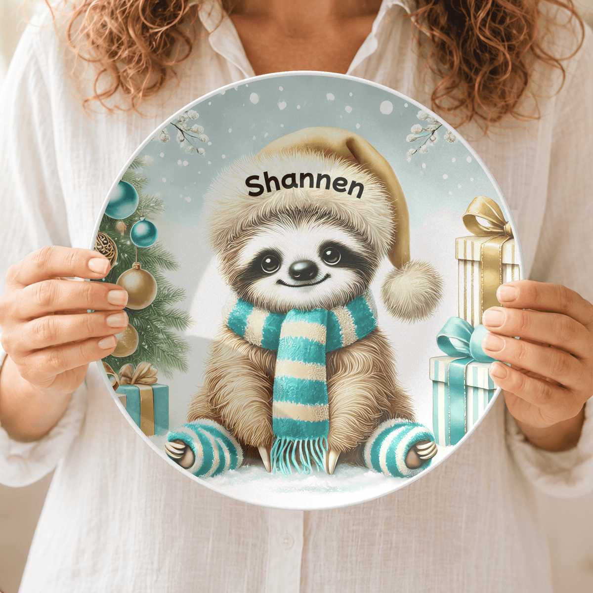Personalized Christmas Sloth Plate by Lil Plate Shop