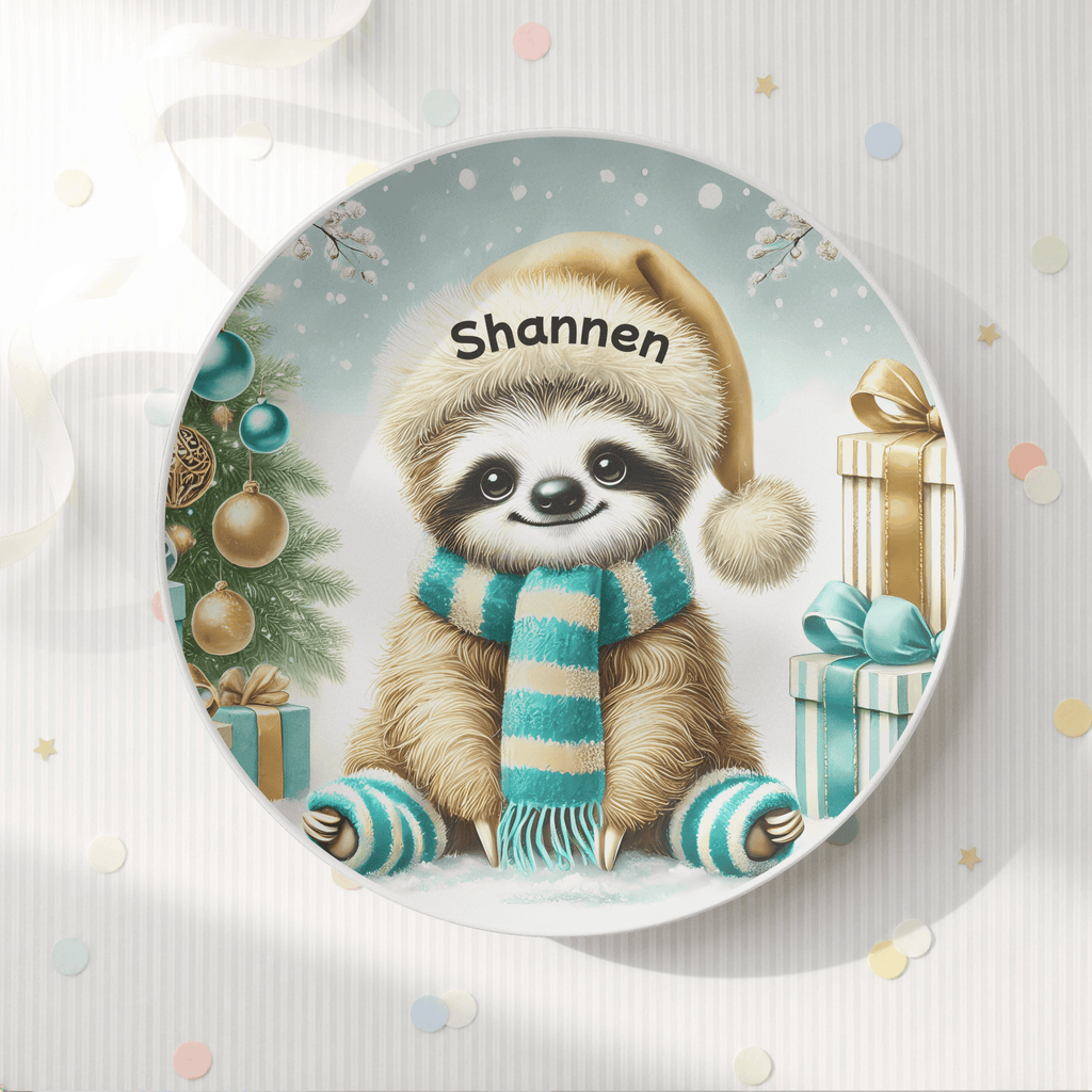 Personalized Christmas Sloth Plate by Lil Plate Shop