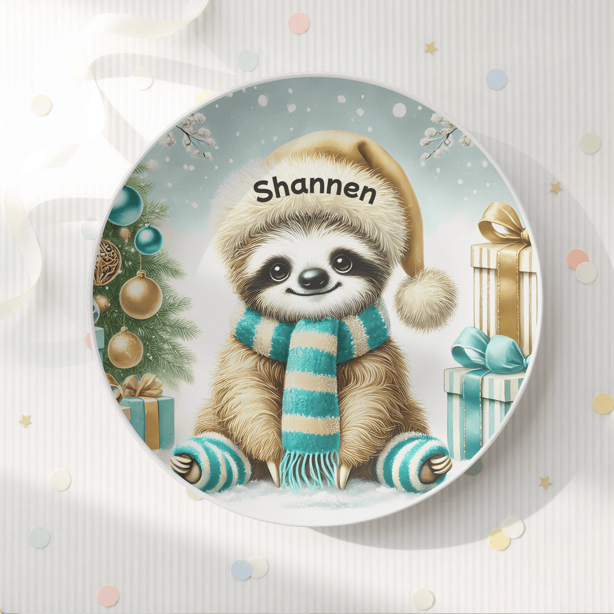 Personalized Christmas Sloth Plate by Lil Plate Shop