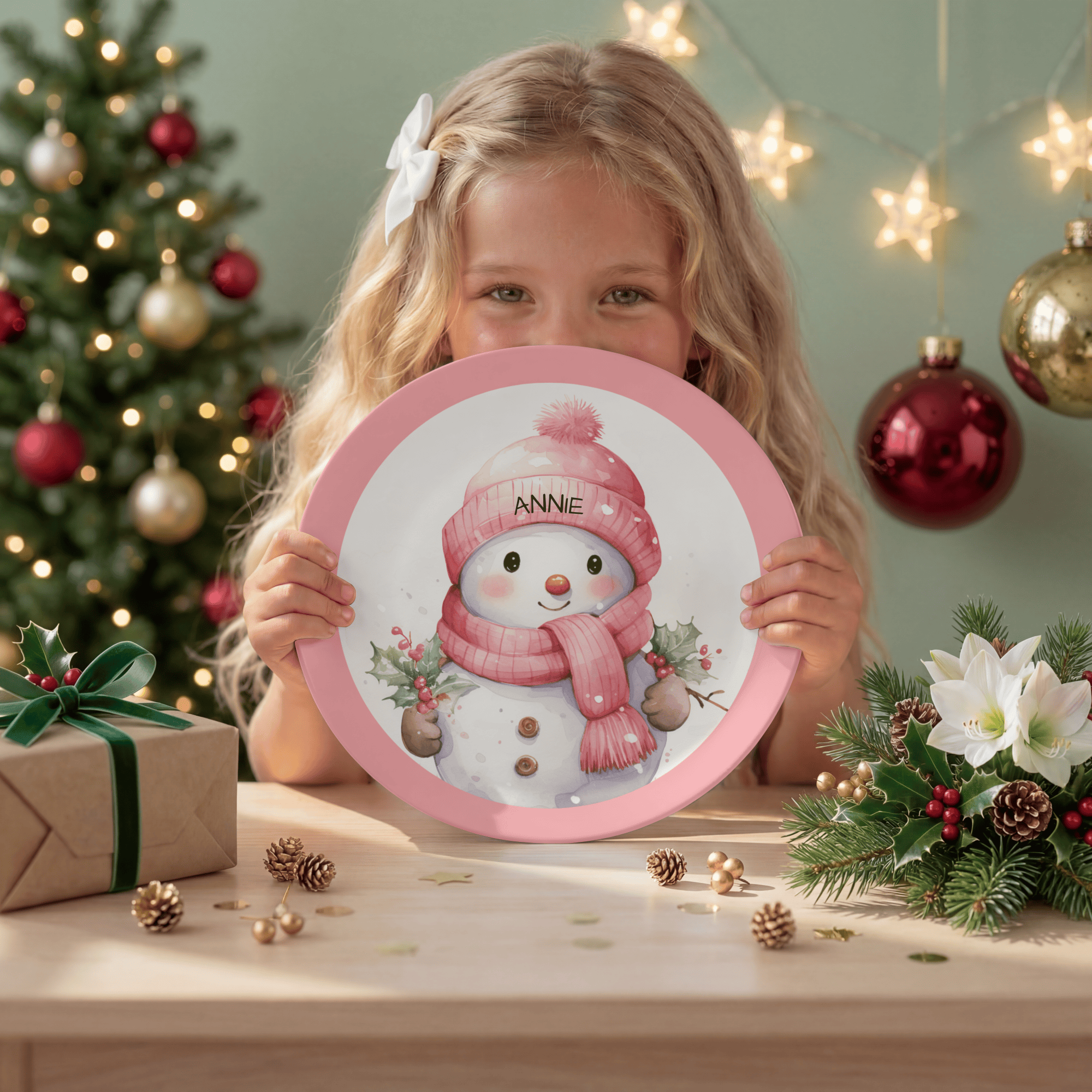 Personalized Christmas Snowman Plate by Lil Plate Shop