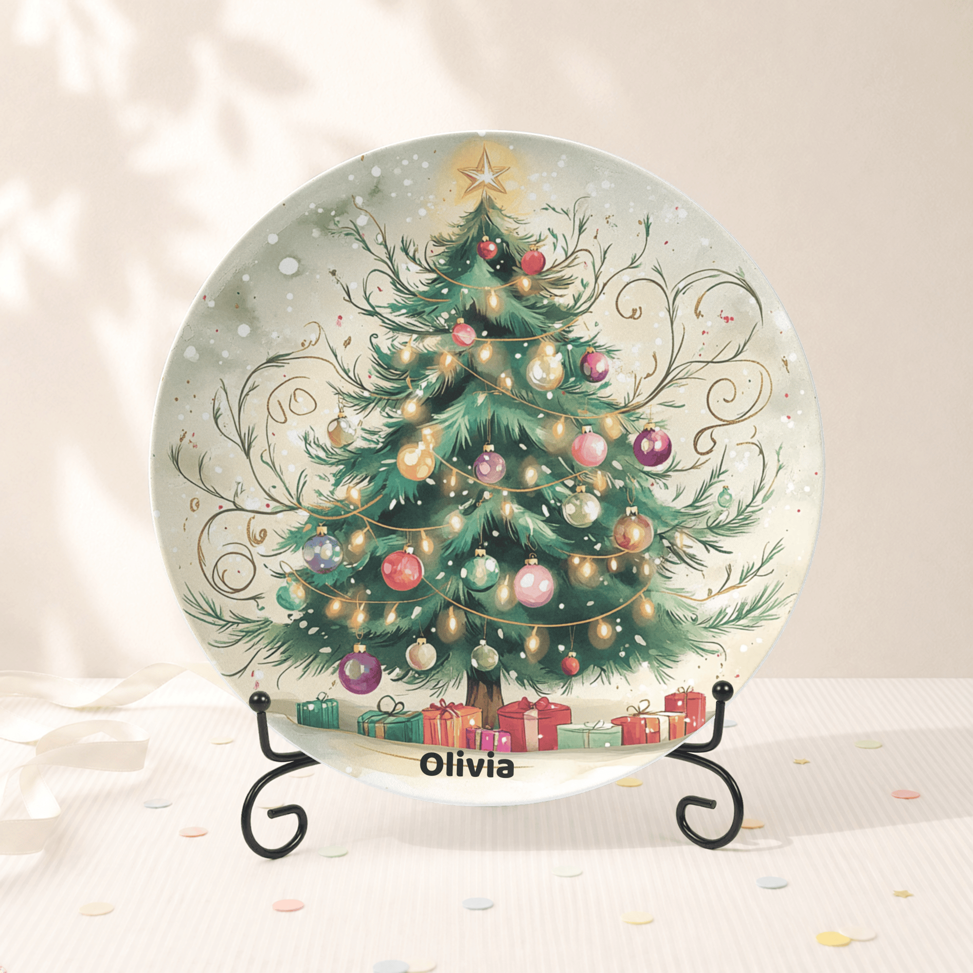 Personalized Christmas Tree Magic Plate Plate With Stand by Lil Plate Shop