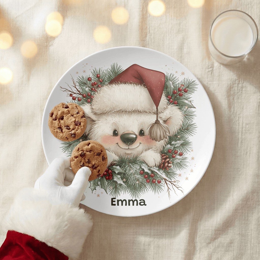 Personalized Christmas Wreath Bear Plate by Lil Plate Shop